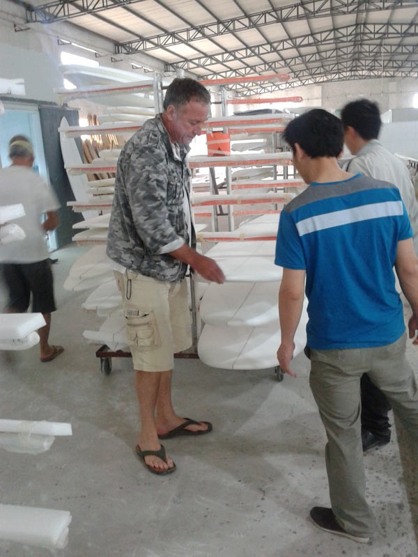 Surfboard factory quality control and board discussion