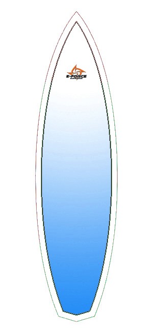 E-Force blue funboard surfboard
